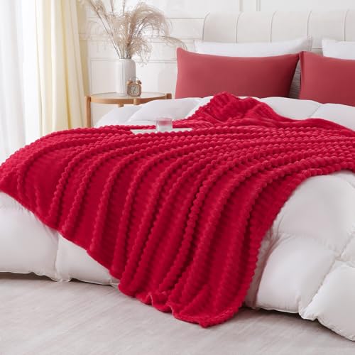 Cherry Red Throw Blanket for Couch Sofa 60x80 inches Striped Fleece Blankets Room Home Decor Lightweight Plush Soft Cozy Gifts for Women Mom Girls - color: Cherry Red, size: Twin(60"x80")