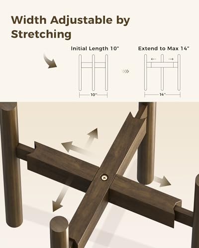 leaf&lull Adjustable Plant Stand Indoor Mid Century Modern Plant Stands Bamboo Plant Holder Corner Plant Stand for Indoor Plants Single Plant Stand Flower Stand for Home Living Room Bedroom Balcony Tea Brown 14.5 in