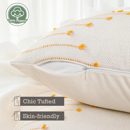 Boho Throw Pillow Covers 18x18 Set of 2,Soft Resistant Washable Outdoor | Yellow Textured Woven Cotton Decorative Cushion Covers with Hidden Zipper,RV Couch Sofa Bed Patio Beach, Coastal Decor - color: Yellow, size: 18" x 18" (Pack of 2)