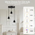3-Light Pendant Light, Globe Cluster Hanging Light with Clear Glass Shade, Matte Black Pendant Lighting Adjustable Hanging Height Industrial Ceiling Light for Kitchen Island Bedroom(E26 Base,No Bulb) - size: 3Light - D 5.12 IN