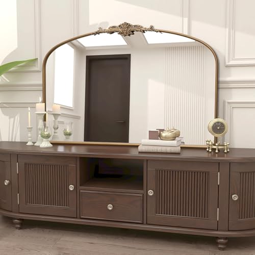 Besdomus Vintage Arched Gold Mirror: 48"x33" French Oversize Brass Antique Vanity Decorative Mirror - Baroque Traditional Ornate for Entryway/Fireplace/Bathroom - Home Decor for Fashion-Conscious - color: Brass Gold, size: 33"L x 48"W