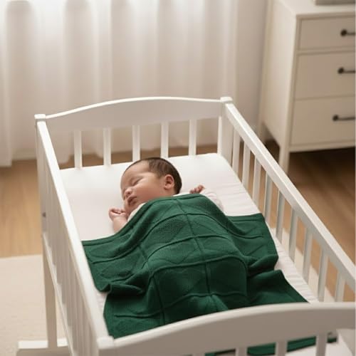 Baby Knit Cotton Blanket Green Heart Pattern Soft Breathable Throw for Crib Or Stroller Nursery Gift Baby Shower Birthday Christmas Size 30x30 - color: Green, size: 30"x30"