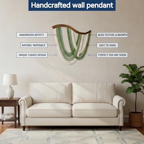 Large Macrame Wall Hanging Macrame Wall Decor Tapestry For Headboard Bedroom Livingroom Boho Fiber Home Art (Green-B) - color: Green-B