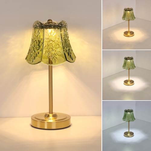 Shenmoyl Cordless Touch Table Lamp with 5200mAh Battery - 3 Adjustable Color Temperatures & Dimmable, Rechargeable Desk Lamp for Bedroom, Living Room, Office, Entryway, Bookshelves (Green Rose) - color: Green Rose