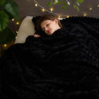 NEWCOSPLAY Super Soft Queen Blanket Black Premium Silky Flannel Fleece 3D Ribbed Jacquard Lightweight Bed Blanket All Season Use (Black Ribbed, Queen(90"x90")) - color: Black Ribbed, size: Queen(90"x90")