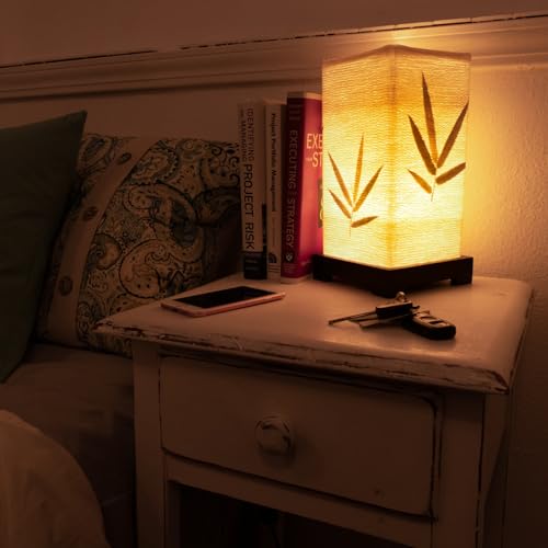 Japanese Lamp Lantern Asian - Table Lamp Japanese Decor Bamboo Lamp for Nightstand, Dresser, Living Room, Kids Room, Dorm, Office - Instructions + Lightbulb Included - color: Bamboo Leaf (Dimmable)