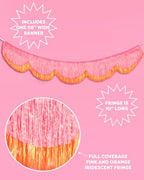 xo, Fetti Pink and Orange Scallop Fringe Banner | Bachelorette Party, Birthday, Summer Decor, Iridescent, Fiesta, Girly, Photo Prop, Backdrop
