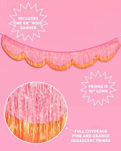xo, Fetti Pink and Orange Scallop Fringe Banner | Bachelorette Party, Birthday, Summer Decor, Iridescent, Fiesta, Girly, Photo Prop, Backdrop