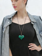 Leather Necklace for Women Long Boho Pendant Hippie Choker Necklace Bohemian Layered Leather Rope Wooden Jewelry Gifts - style: Green Heart Necklace
