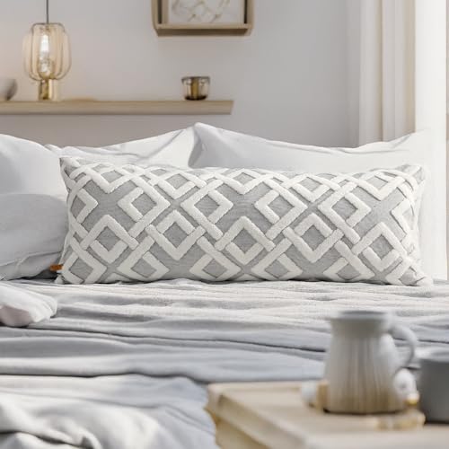 HAMUR Boho Decorative Throw Pillow Covers, 14x36 inches – Soft, Durable Cushion Covers for Sofa, Couch, Living Room, Bedroom – Bohemian Style Mila Design,Grey - color: Grey, size: 36" x 14" (Pack of 1)