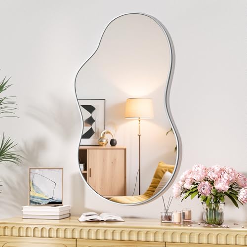 Hasipu Irregular Wall Mirror - 45"x25" Asymmetrical Mirror, Modern Decorative Mirrors for Living Room, Entryway, Hallway, Bathroom, Bedroom,Wall Mounted Home Decor (Silver) - color: Silver, size: 45"L x 25"W