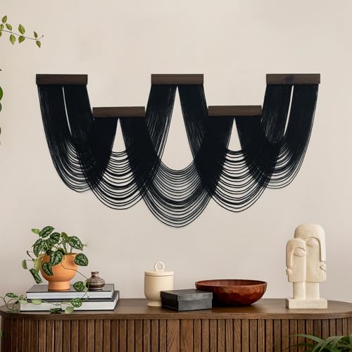 SCECALA Large Black Macrame Wall Hanging Tapestry, Handmade Boho Macrame Black Wall Art Decor Large Bohemian Yarn Tapestry Living Room Bedroom Modern Home Decor - color: Black and Brown