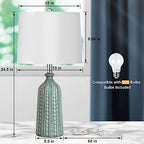 JUNNAI Green Ceramic Table Lamp 24.5": 3-Way Dimmable Nightstand Lamp with White Drum Lamp Shade | Modern Bedside Lamp for Bedrooms & Living Room (Bulb Included) - color: Blue Green