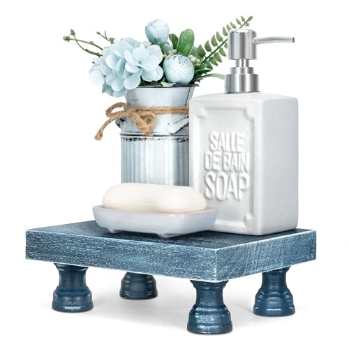 EOSAHR Decorative Display Risers for Home Decor - Wood Pedestal Stand for Kitchen Decor and Countertop Organizer - Ideal for Apartment Essentials (Blue) - color: D-Blue