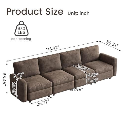 Guyii 4 Seats Sectional Sofa Modern 4 People Couch Deep Seat Soft Cushion Sofa Brown Living Room Sofa for Apartment Hotel Office Easy Assemble - color: Brown, size: 4 seater