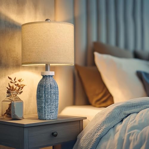 G-SAFAVA 22.75" Table Lamps for Bedroom Living Room Boho Lamp Set of 2 Farmhouse Lamp Bedside Nightstand Small Rustic Vintage Retro Modern Table Lamp Light Home Office Desk Deco Gifts, Blue - color: Blue