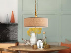 Shrine Lighting Drum Chandeliers, Farmhouse Style, Perfect Drum Pendant Light for Dining Room, D20'' x H7'', Adjustable Chains 59'', E26*3 Sockets, Beige Linen Fabric Lampshade & Gold Rod - color: Beige&Gold D20''