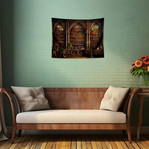 QGHOT Medieval Bookshelf Tapestry Vintage Library Bookcase Tapestry Wall Hanging Victorian Office Zoom Video Backdrop Old Books for Study Room Bedroom Living Room Decor 37.4" x 28.7" - color: B, size: 28.7"L x 37.4"W