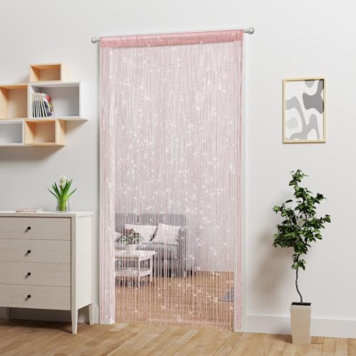 Door String Curtain Doorway Beads Curtains,Hanging Room Divider Beaded Decor Hippie Glitter Fringe Panel Closet Window Doors Sequin Sheer Boho Doors Tassel (Pink) - color: Pink