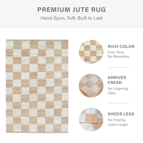 Mesa White & Tan Checkered Runner Rug 2x6' - Dense & Thick Premium Handmade Natural Fiber Rugs for Entryway and Hallway, Reversible, Lays Flat, Won't Fray or Shed - color: Mesa, size: 2' x 6' (Rectangular)