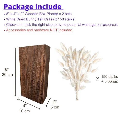 LaLaGreen Wood Wall Planters (8 Inch, 2 Pack) 150 Stalks Rabbit Tail Grass White Dried Flower Wooden Box Vase for Indoor Hanging Planter Modern Rustic Decor Home Living Room Bathroom Trendy Decoration - color: Bunny Tail Cream White