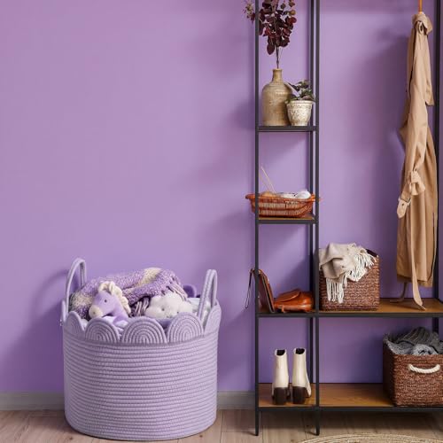 LemonRoad Lavendor Purple Round Basket Large Blanket Basket 15.8" L X 15.8" W X13.8" H Scalloped Woven Baskets Cotton Storage Baskets for Nursery Classroom Closet Blankets Storage Home Decor - color: Lavendor Purple, size: 15.8" L X 15.8" W X13.8" H
