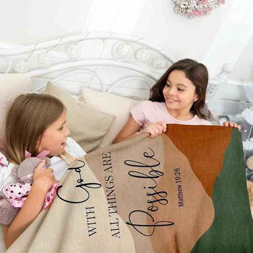 HIWX Boho Christian Blanket, with God All Things are Possible Bible Verse Abstract Mountain Throw Blanket for Home Bedroom Living Room Couch Bed Decor, Christian Gifts for Women Faith, 30x40 Inches - color: Possible, size: 30“L x 40”W