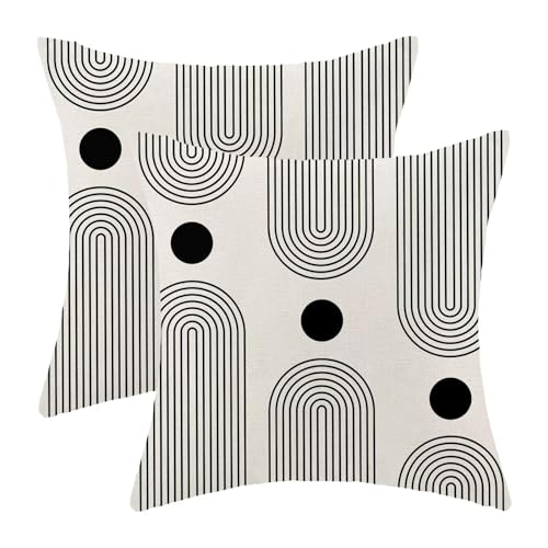 Boho Mid Century Pillow Covers 18x18 Inch Set of 2, Abstract Simple Black and White Decorative Throw Pillowcase Outdoor Farmhouse Boho Modern Cushion Cover for Sofa Couch Bed Living Room Decor - color: Boho2, size: 18" x 18" (Pack of 2)