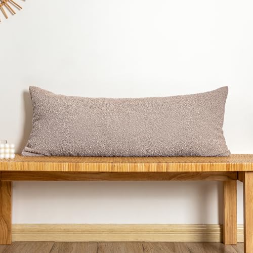 JoraLion Boucle Lumbar Pillow Cover 14x36 inch, Khaki Textured Throw Pillow Cover Cushion Case for Sofa Bed Couch Living Room, Pack of 1 (Cover Only) - color: Khaki, size: 36" x 14" (Pack of 1)