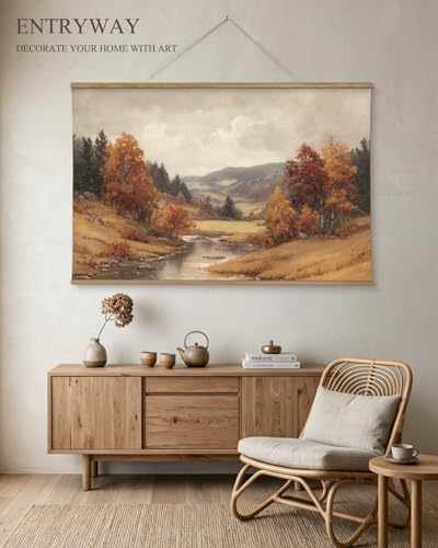 ARPEOTCY Extra Large Vintage Framed Wall Art, 36x54 Inch Autumn Landscape Wall Art, Nature Forest Landscape Wall Decor Oil Painting, Vintage Fall Farmhouse Wall Decor for Living Room Fireplace Bedroom - color: Mountain Autumn