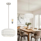 12.6 inch White Rattan Light Fixture Woven Pendant Lights Rustic Light Fixtures Fabric Shade Boho Chandelier for Dinning Room Kitchen (Bulb Incl.) - color: 12.6"-White-Prism