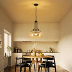 WUZUPS Chandelier Rustic Farmhouse Industrial Round Ceiling Pendant LED Light Fixture Clear Seeded Glass Shade for Dining Room Kitchen Island Foyer Entryway, H 20.9" x W 15.9", Black - color: Pendant Light, Black, 3-Light, size: H 20.9" * W 15.9"