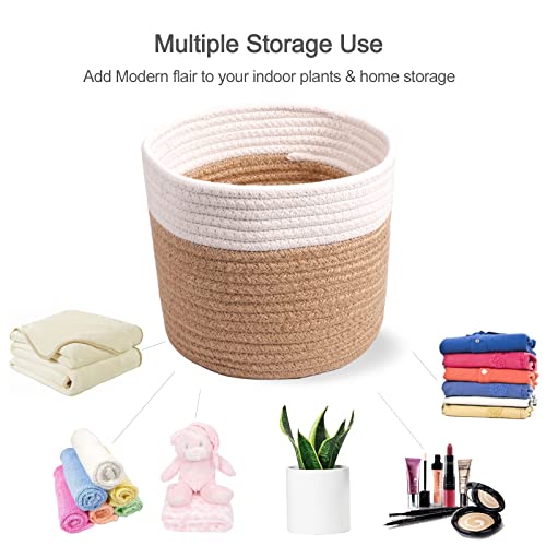 11" Cotton Rope Plant Basket Modern Woven Baskets for 10" Flower Pot Floor Indoor Planters,Storage Organizer Baskets Home Decor,Brown White 11"x 11" - color: Brown, size: W 11"x H 11"