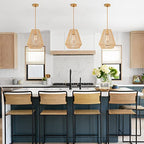 Woven Pendant Lights Hanging Lamp with 12" Hand Rattan Basket Shade Antique Brass Brush Paint Finish for Kitchen Island Farmhouse Dining Room Bar Bedroom Foyer Hallway - color: A- Brass