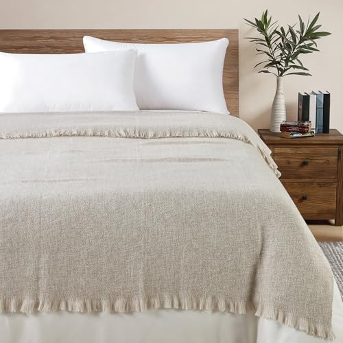BOURINA Faux Cashmere Fringe Throw Blanket Decorative Lightweight Throw Soft Cozy for Bed or Sofa Outdoor Blanket, 50x70 Inches Beige - color: Beige, size: 50"x70"