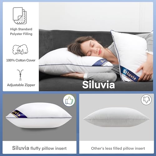 Siluvia 18"x18" Pillow Inserts Set of 2 Decorative Square Throw 18" Pillows with 100% Cotton Cover for Sofa, Couch, and Bed - White - size: 18x18 Inch (Pack of 2)