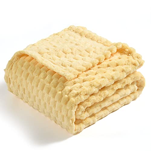 Vessia Flannel Fleece Throw Blanket(50x70 inch), 3D Jacquard Light Yellow Fuzzy and Warm Blanket for Couch,Sofa,Bed,Chair, 300GSM Super Soft Touch Cozy Lightweight Throw for All-Season Home Decor - color: Light Yellow-3d, size: 50x70 inch