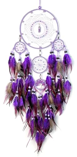Large Dream Catchers, Boho Handmade Native Macrame Dream Catchers Wall Hanging for Bedroom Living Room Wedding Party Decor, Festival Blessing Gift for Kids Boys Girls (Purple & Black) - color: Purple & Black