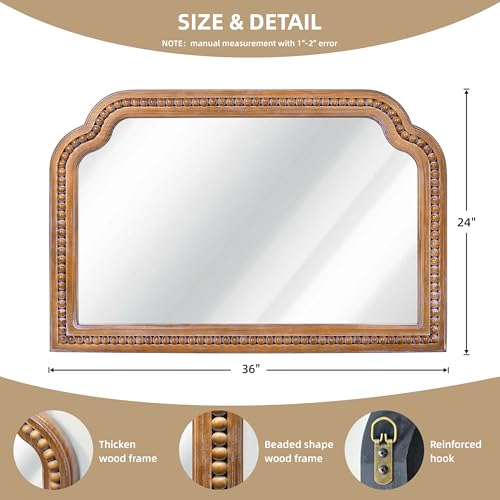 36x24 Inch Farmhouse Arch Wall Mirror, Wood Beaded Framed Decorative Mirrors for Living Room, Bedroom, Vanity, Bathroom, Entryway - color: G - Beaded Arched - 36x24 in