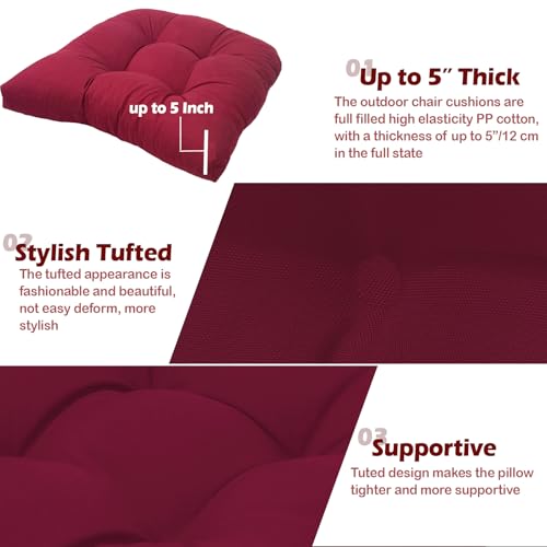 MTMR Outdoor Chair Cushions Set of 2, Water-Repellent 19”X19” Patio Chair Cushions with High Elasticity PP Cotton, No Fading Tufted Patio Furniture Cushions, Thick Seat Cushions for Outdoor Furniture - color: Burgundy