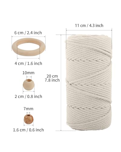 Macrame Cotton Cord 6mm x 109yds, ZUEXT Natural Handmade Beige White Braided Cords 4 Strands Knitted Rope String for Craft Wall Hanging Weaving Tapestry Dream Catchers Hanger DIY Gift (100m) - color: Beige White, style: 6mm x 100m