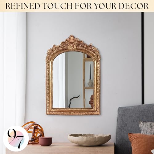 97 Decor Gold Vintage Wall Mirror - Small Gold Mirror for Tabletop and Wall Mounting, Antique Arch Frames for Desk, Small Decorative Mirrors Frame for Home Bedroom, Makeup Room Decor (10x6.8 Inch) - color: Regal Arch