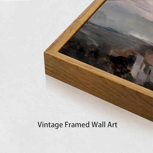 OIQArtOIQ Vintage Landscape Canvas Wall Art Framed Natural Scenery Painting Artwork Prints France Country Wilderness Farmhouse Decor Pictures Kitchen Bedroom Living Room Bathroom - color: Coastal Town, size: 8x10 in