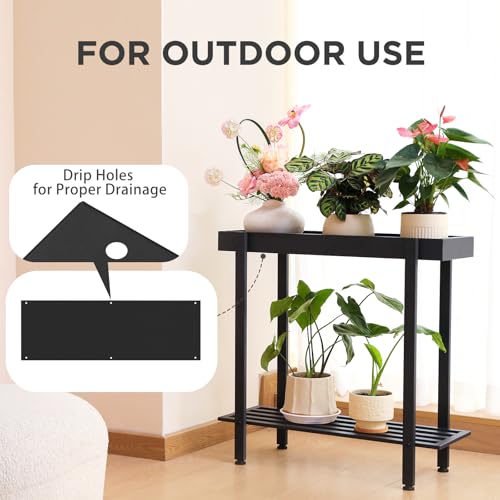 Honla Metal Plant Stand Indoor Outdoor,2 Tier Window Tall Plant Table Bench Shelf for Multiple Plants,26" L x 8.66" W x 24.40" H,Black - color: Black