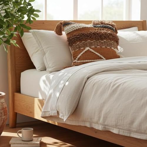 Handwoven Boho Throw Pillow Cover 18x18 Pillows for Sofa, Bed and Couch Decorative Knitted Pillow with Tassels Tufted Accents Cotton/Wool Home Decor, Limited Edition - color: Brown/Cream