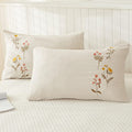Cream Pillowcases, Embroidered Flower Pillow Cases Set of 2, 100% Washed Microfiber, Boho Chic Country Style Pillow Cover, 2 Pack (King,Beige Gray Flower) - color: Beige-01, size: King, 20" x 40" (Pack of 2)