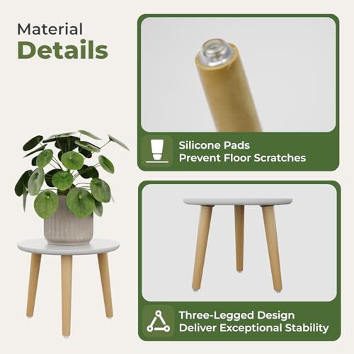 Leaf&lull Plant Stand Indoor Small Plant Table for Large Plants Wood Plant Stool Tall Plant Holder for Living Room Bedroom Balcony White - color: white short