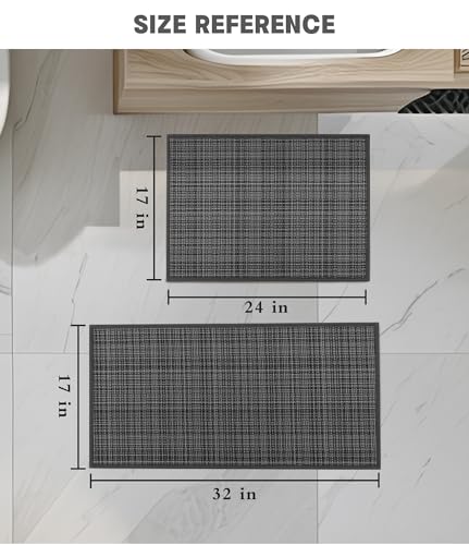 YIHOUSE Bathroom Rugs Sets 2 Pieces, Dark Grey Ultra Thin Bath Mats Fit Under Door, Absorbent Quickly Dry Rubber Backing Braided Bath Mat Set, Non Slip Washable Bath Rugs for Bathroom Floor, Grey - color: Grey Multi, size: 2pieces
