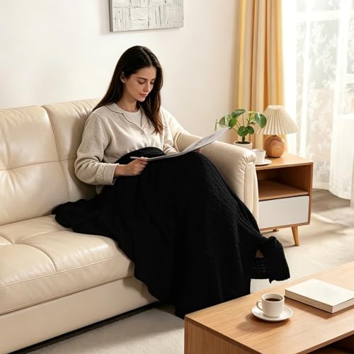 NTBAY 100% Pure Cotton Cable Knit Throw Blanket, Super Soft Warm 51x67 Knitted Throw Blanket for Couch, Sofa, Chair, Bed - Extra Cozy, Machine Washable, Comfortable Home Decor, Black - color: Black, size: Throw(51"x67")