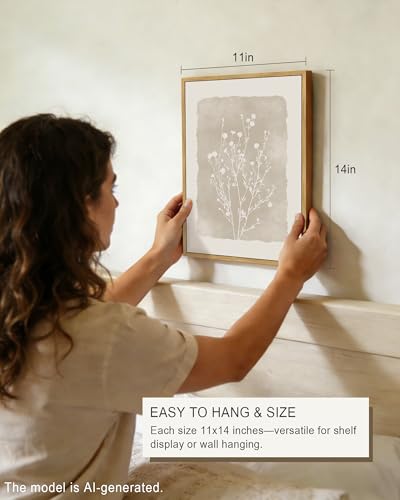 Drsoum Botanical Flower Wall Art Framed Vintage Floral Wall Prints Wildflower Neutral Rustic Bohemain Artwork Farmhouse Bedroom Ready to Hang 11x14in Natural Framed - color: Beige Botanical Floral, size: 14L" x 11W", Natural Framed